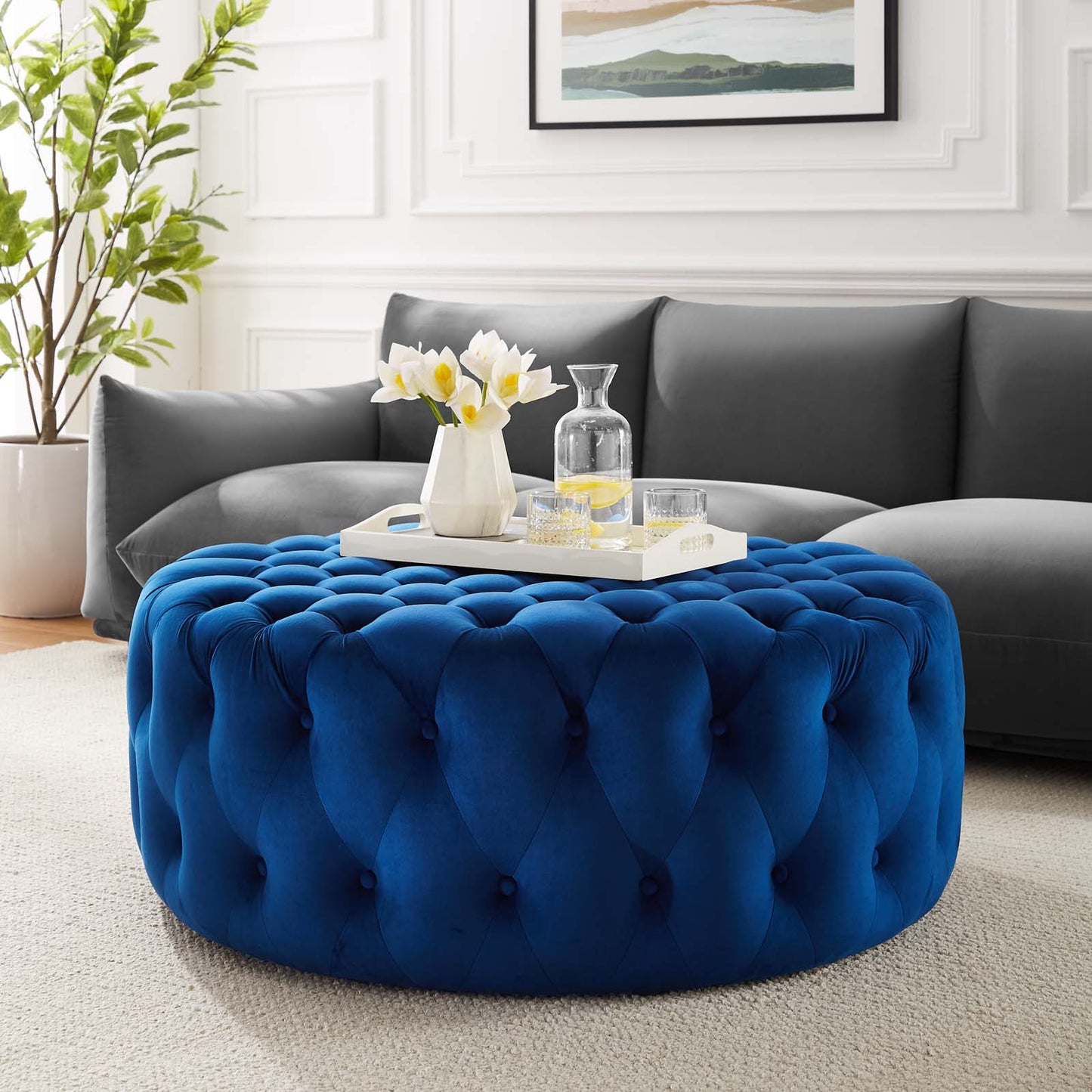 Amour Tufted Button Large Round Performance Velvet Ottoman By Modway - EEI-5469 | Ottomans | Modishstore - 48