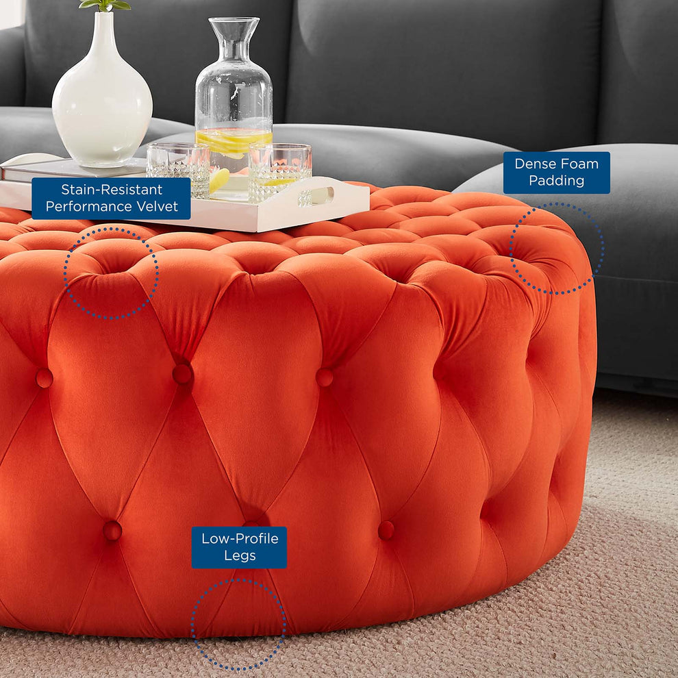 Amour Tufted Button Large Round Performance Velvet Ottoman By Modway - EEI-5469 | Ottomans | Modishstore - 53