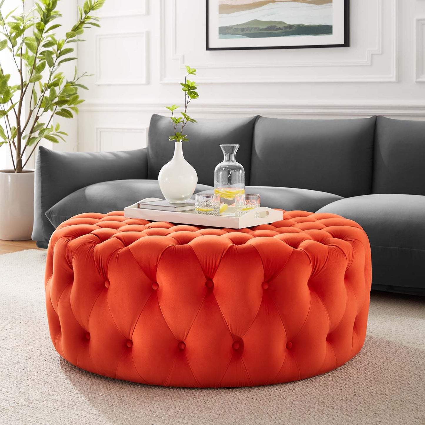 Amour Tufted Button Large Round Performance Velvet Ottoman By Modway - EEI-5469 | Ottomans | Modishstore - 54
