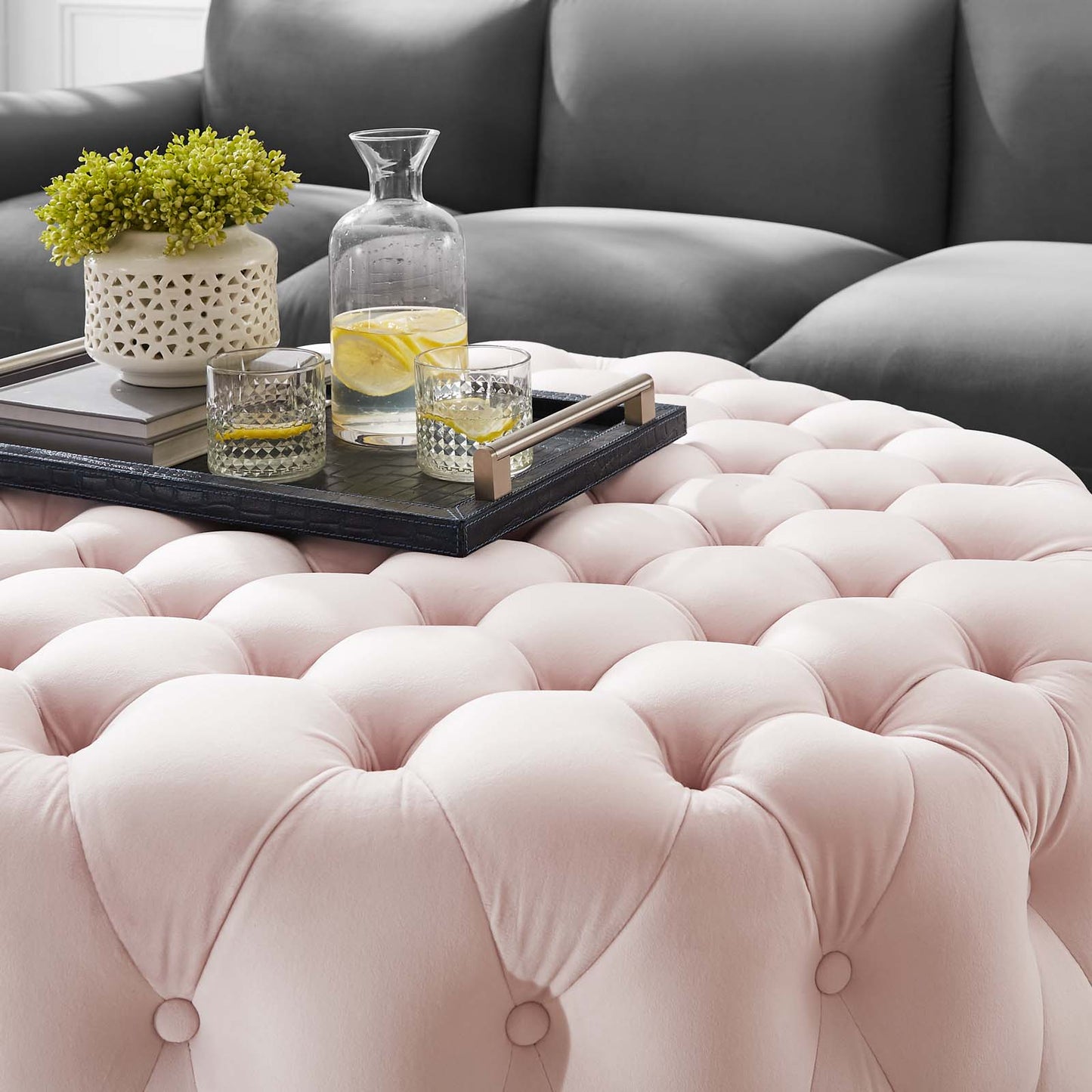 Amour Tufted Button Large Round Performance Velvet Ottoman By Modway - EEI-5469 | Ottomans | Modishstore - 58