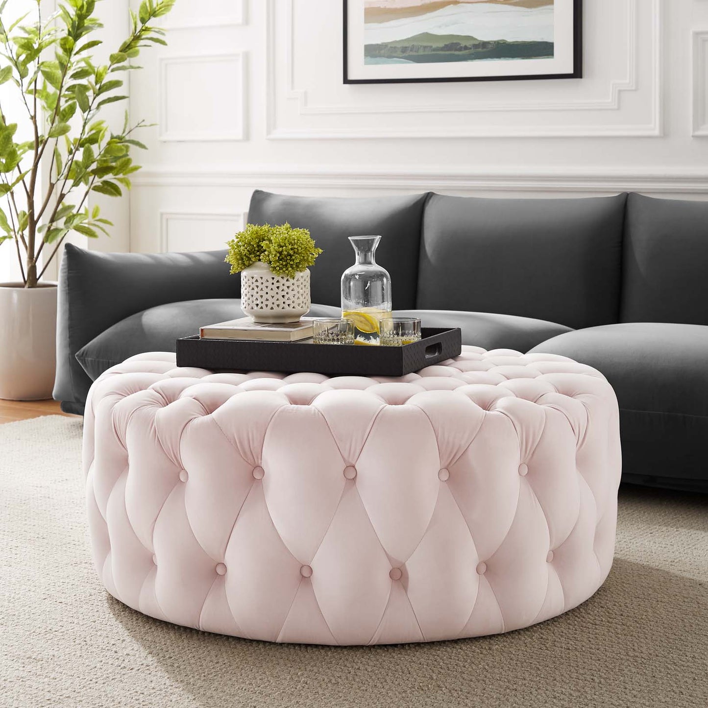 Amour Tufted Button Large Round Performance Velvet Ottoman By Modway - EEI-5469 | Ottomans | Modishstore - 60