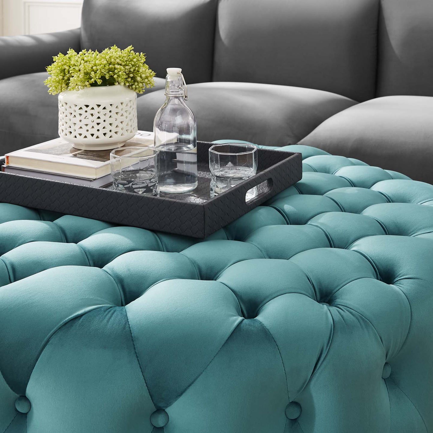 Amour Tufted Button Large Round Performance Velvet Ottoman By Modway - EEI-5469 | Ottomans | Modishstore - 64