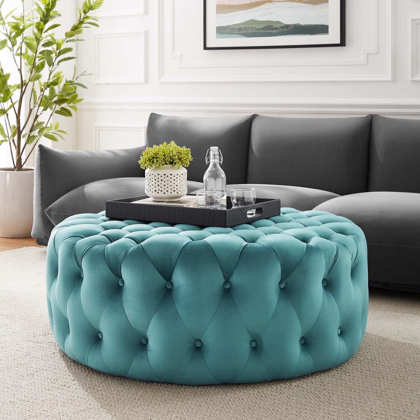 Amour Tufted Button Large Round Performance Velvet Ottoman By Modway - EEI-5469 | Ottomans | Modishstore - 66