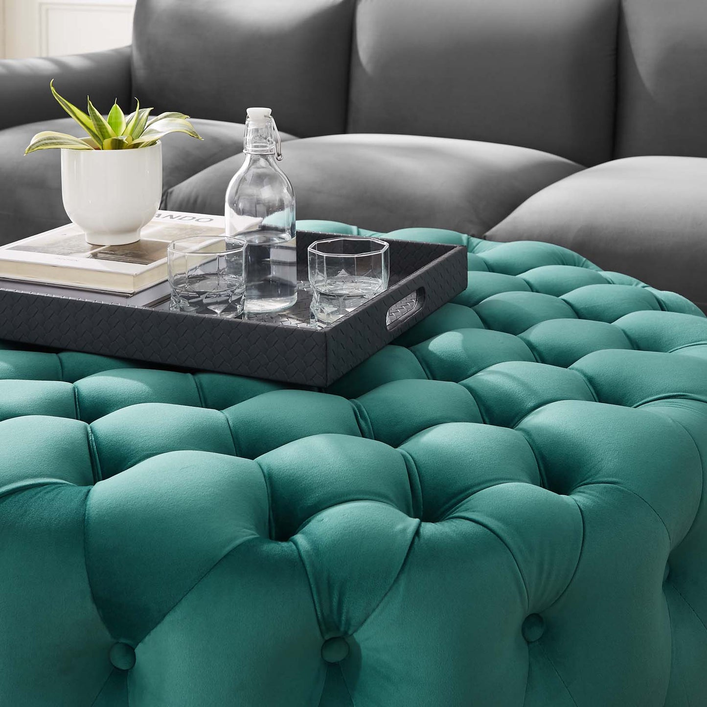 Amour Tufted Button Large Round Performance Velvet Ottoman By Modway - EEI-5469 | Ottomans | Modishstore - 70
