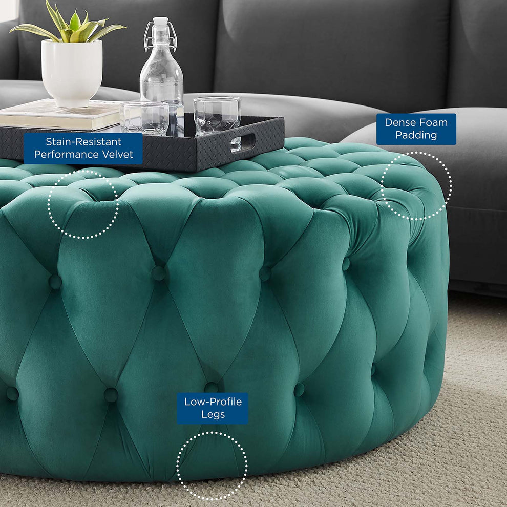 Amour Tufted Button Large Round Performance Velvet Ottoman By Modway - EEI-5469 | Ottomans | Modishstore - 71