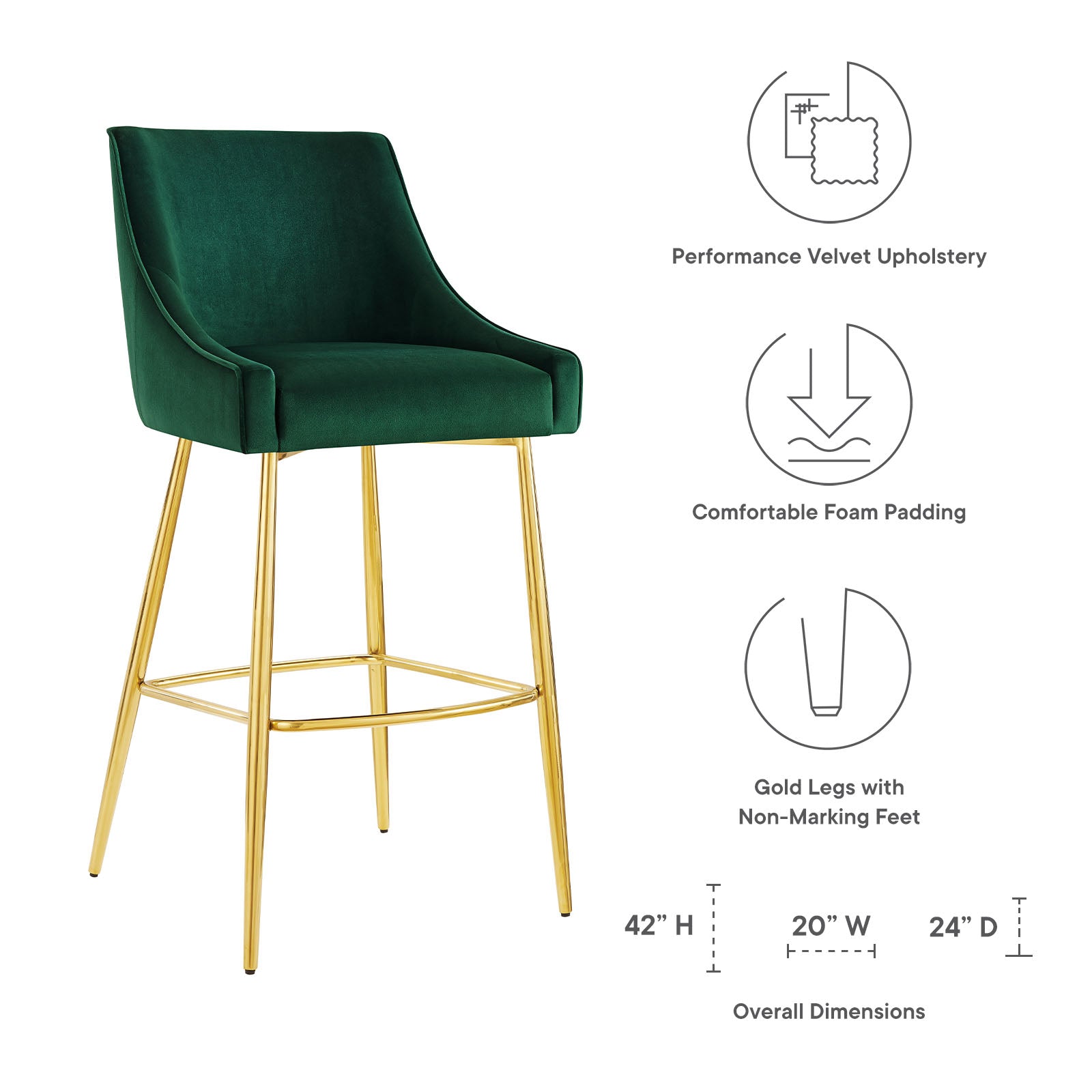 Discern Performance Velvet Bar Stool By Modway - EEI-5473 | Bar Stools | Modishstore - 6