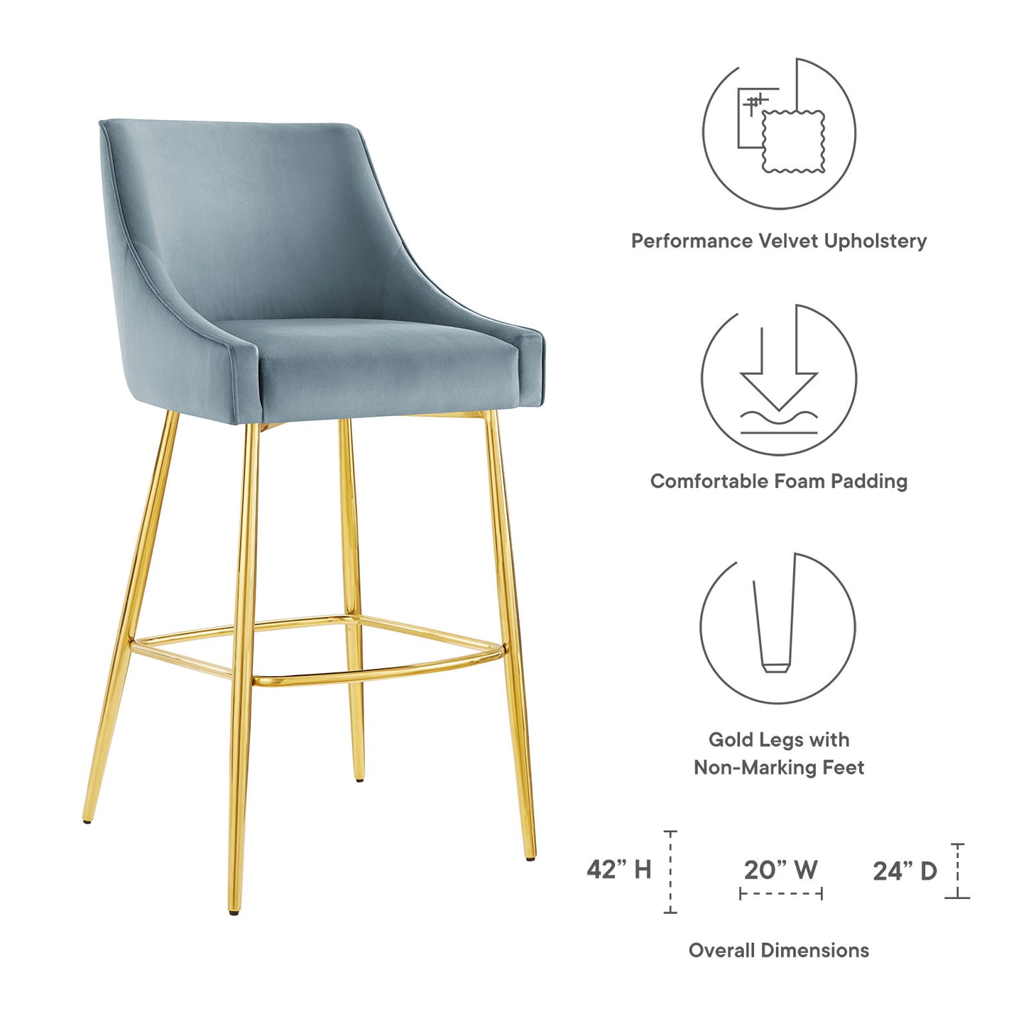Discern Performance Velvet Bar Stool By Modway - EEI-5473 | Bar Stools | Modishstore - 21