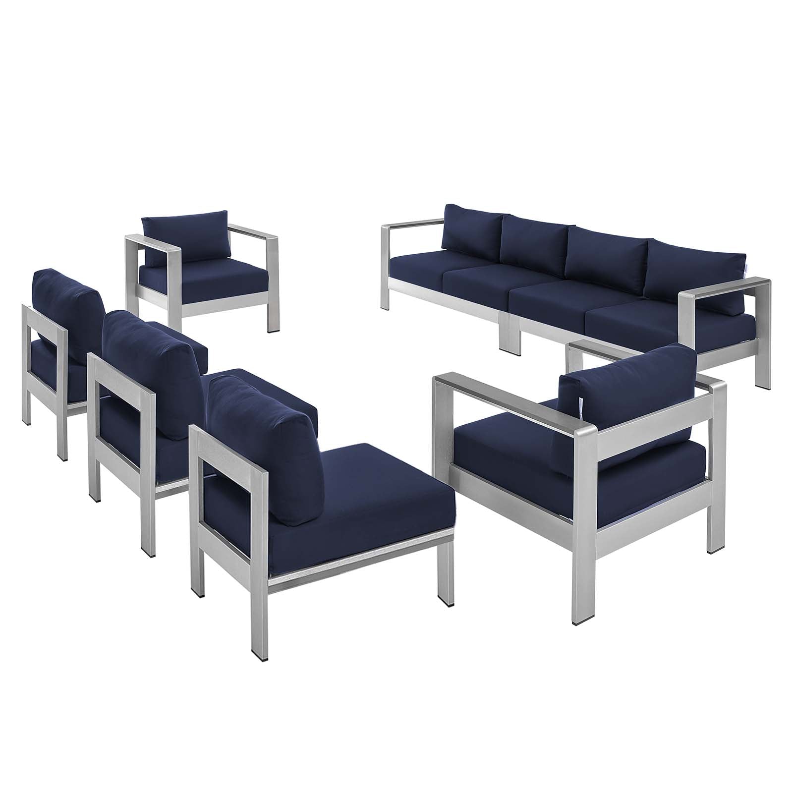 Shore Sunbrella® Fabric Outdoor Patio Aluminum 7 Piece Sectional Sofa Set By Modway - EEI-5481 | Outdoor Sofas, Loveseats & Sectionals | Modishstore - 7