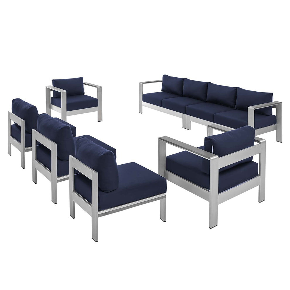 Shore Sunbrella® Fabric Outdoor Patio Aluminum 7 Piece Sectional Sofa Set By Modway - EEI-5481 | Outdoor Sofas, Loveseats & Sectionals | Modishstore - 7