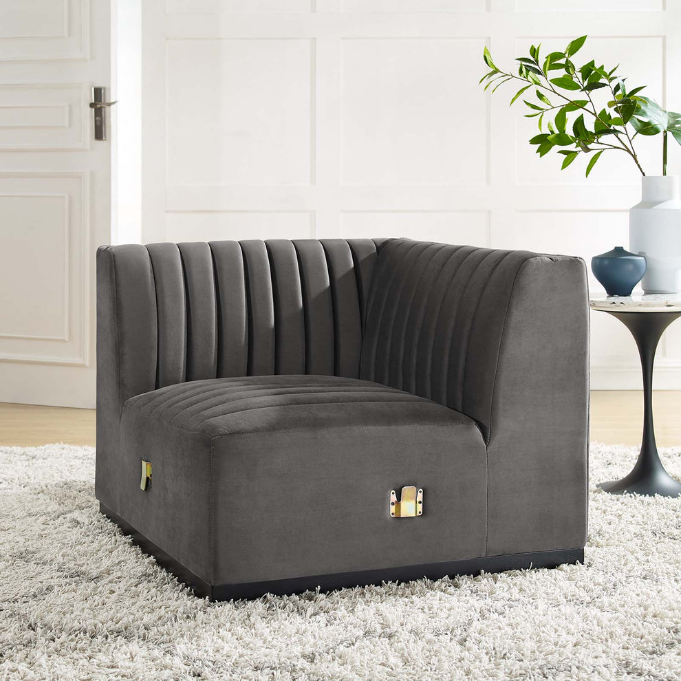 Conjure Channel Tufted Performance Velvet Left Corner Chair By Modway - EEI-5496 | Sofas | Modishstore - 18