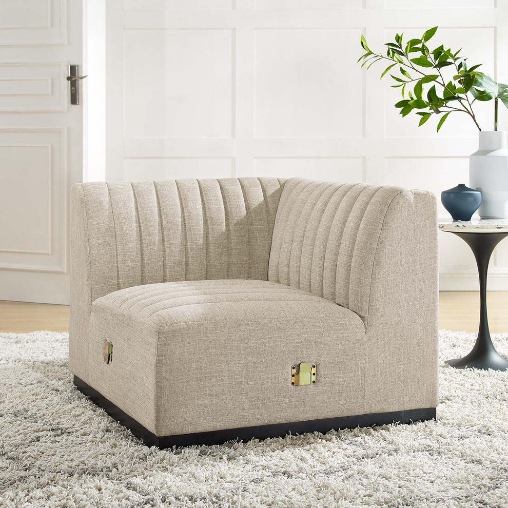 Conjure Channel Tufted Upholstered Fabric Left Corner Chair By Modway - EEI-5497 | Sofas | Modishstore - 1