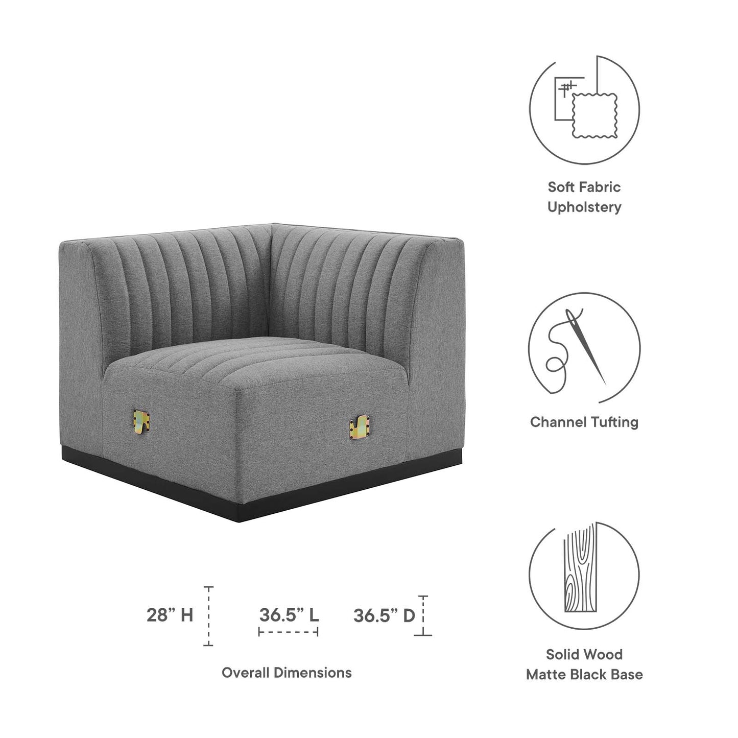Conjure Channel Tufted Upholstered Fabric Left Corner Chair By Modway - EEI-5497 | Sofas | Modishstore - 12