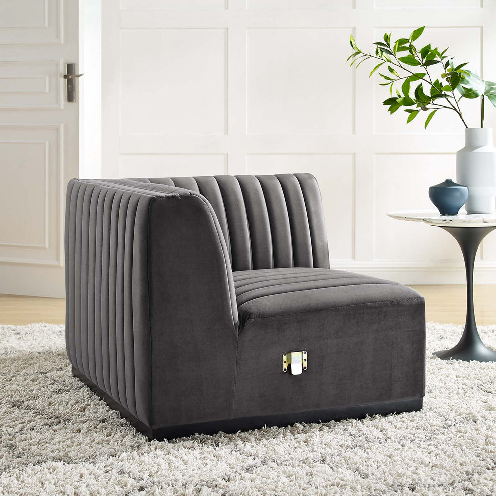 Conjure Channel Tufted Performance Velvet Right Corner Chair By Modway - EEI-5498 | Sofas | Modishstore - 18