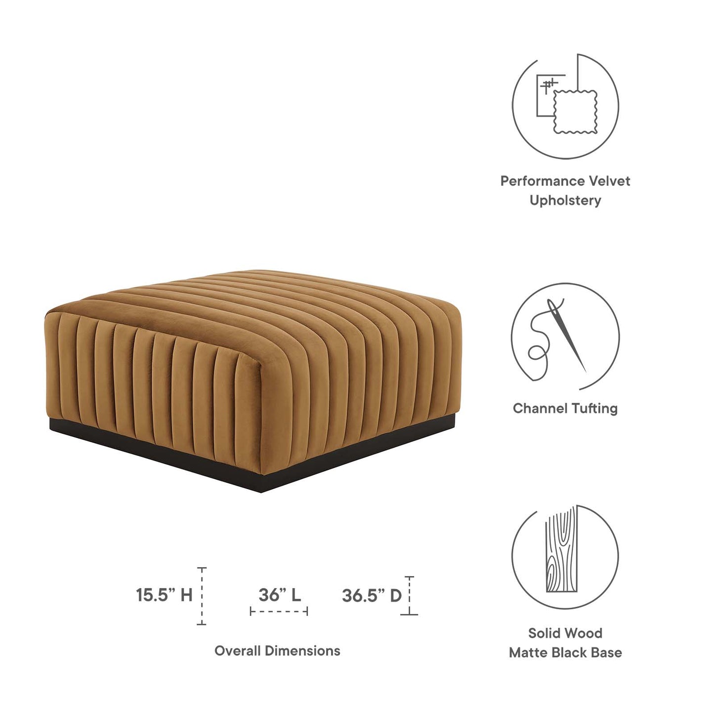 Conjure Channel Tufted Performance Velvet Ottoman By Modway - EEI-5500 | Ottomans | Modishstore - 5