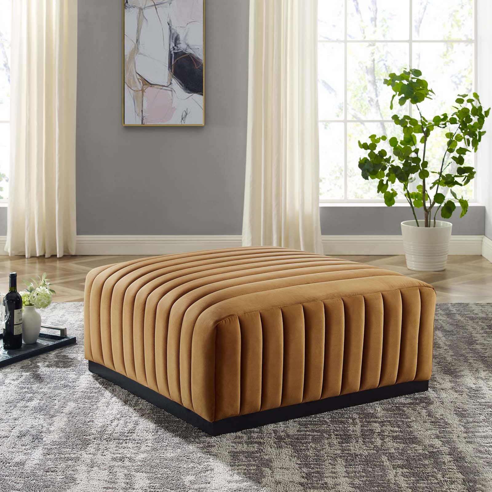Conjure Channel Tufted Performance Velvet Ottoman By Modway - EEI-5500 | Ottomans | Modishstore - 1