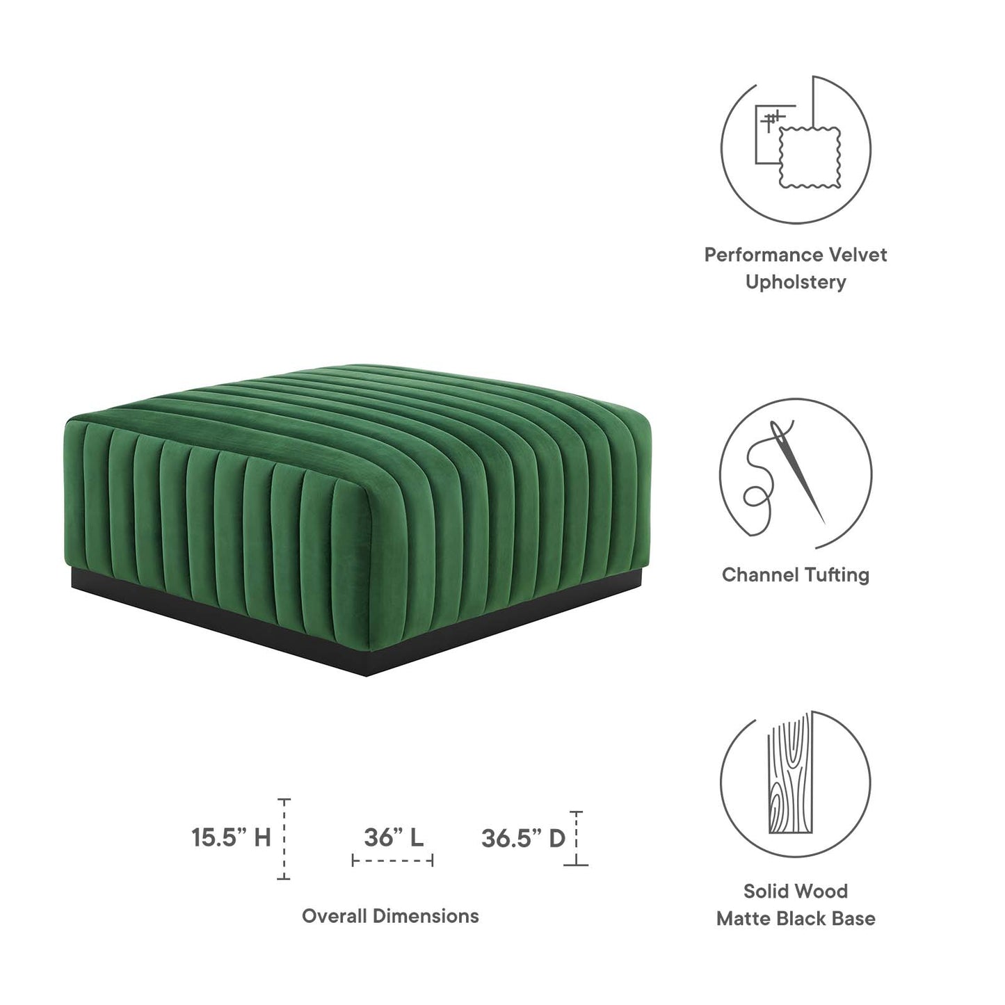 Conjure Channel Tufted Performance Velvet Ottoman By Modway - EEI-5500 | Ottomans | Modishstore - 10
