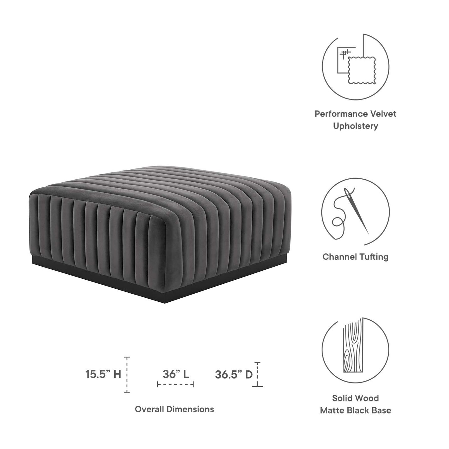 Conjure Channel Tufted Performance Velvet Ottoman By Modway - EEI-5500 | Ottomans | Modishstore - 14