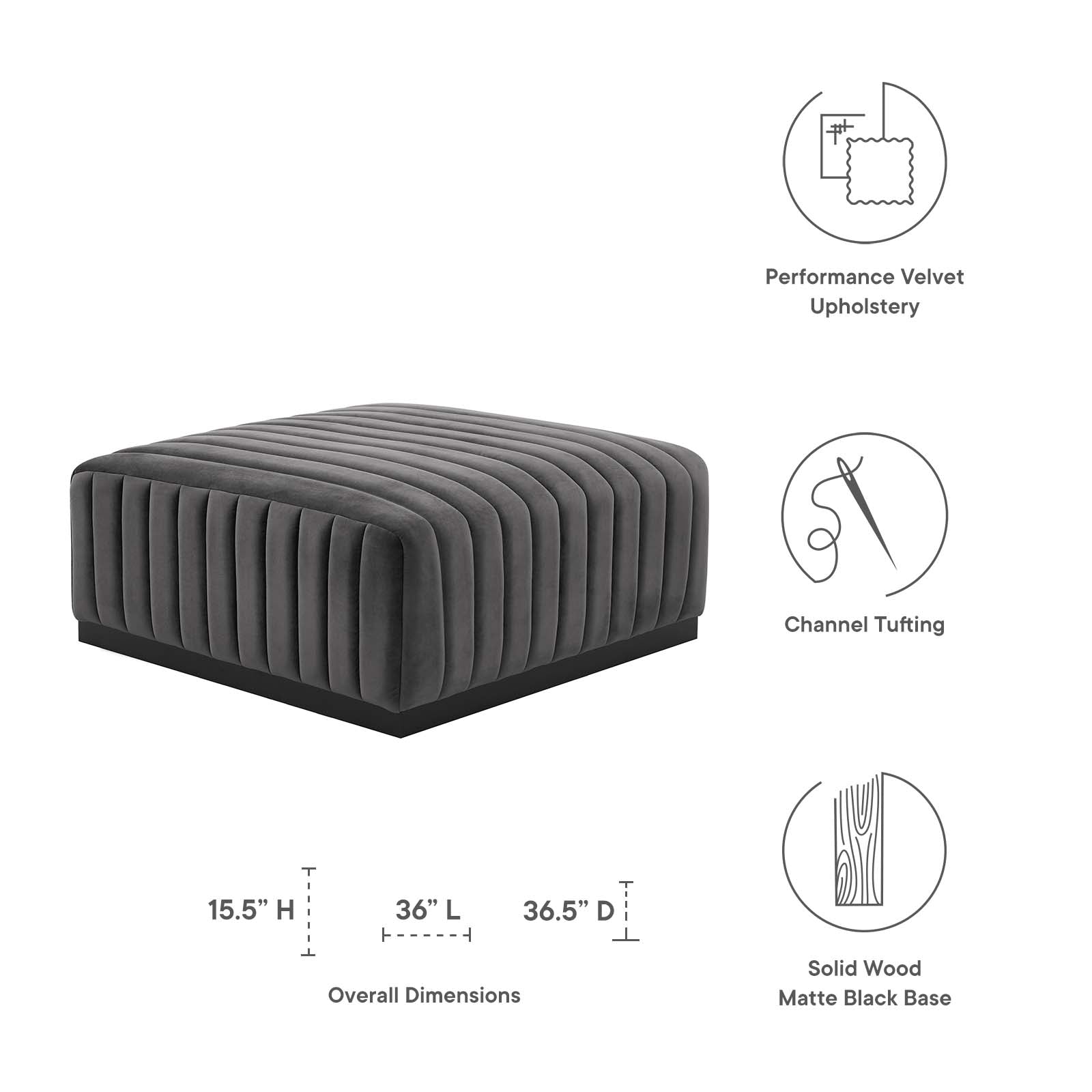 Conjure Channel Tufted Performance Velvet Ottoman By Modway - EEI-5500 | Ottomans | Modishstore - 14