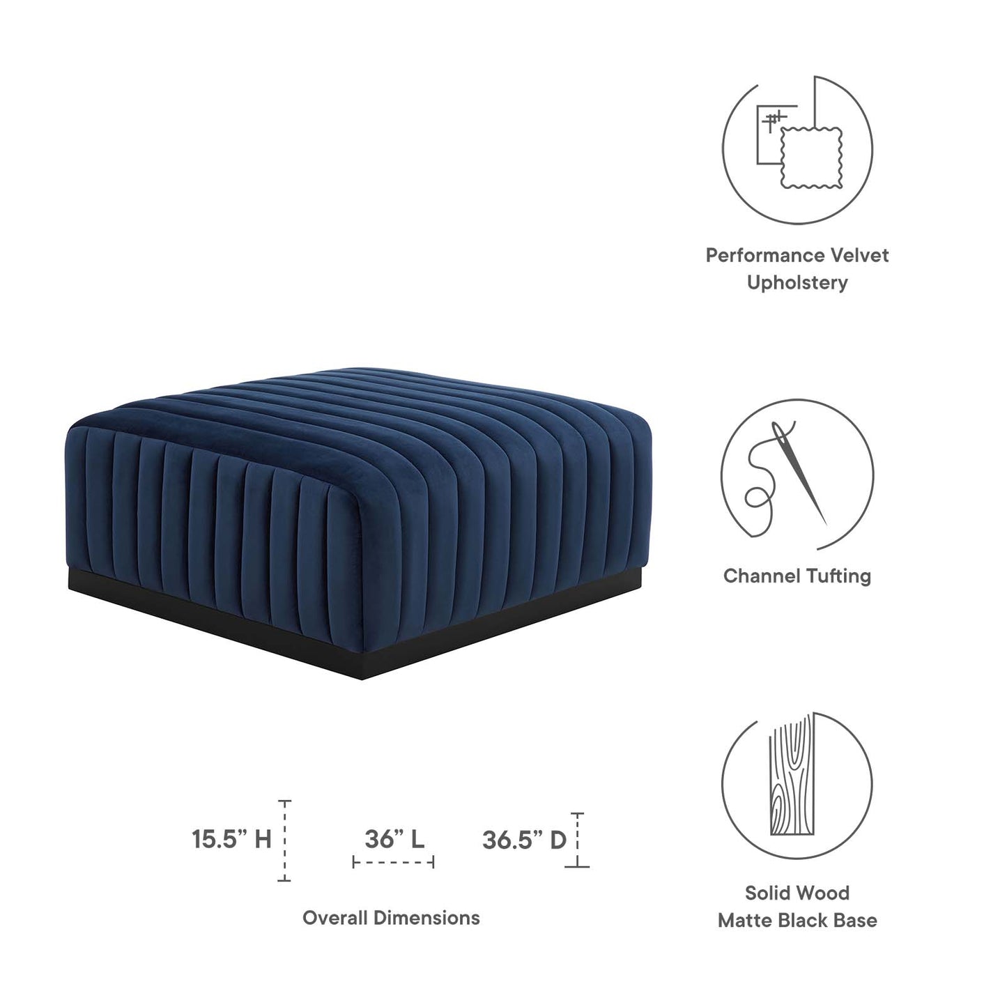 Conjure Channel Tufted Performance Velvet Ottoman By Modway - EEI-5500 | Ottomans | Modishstore - 19