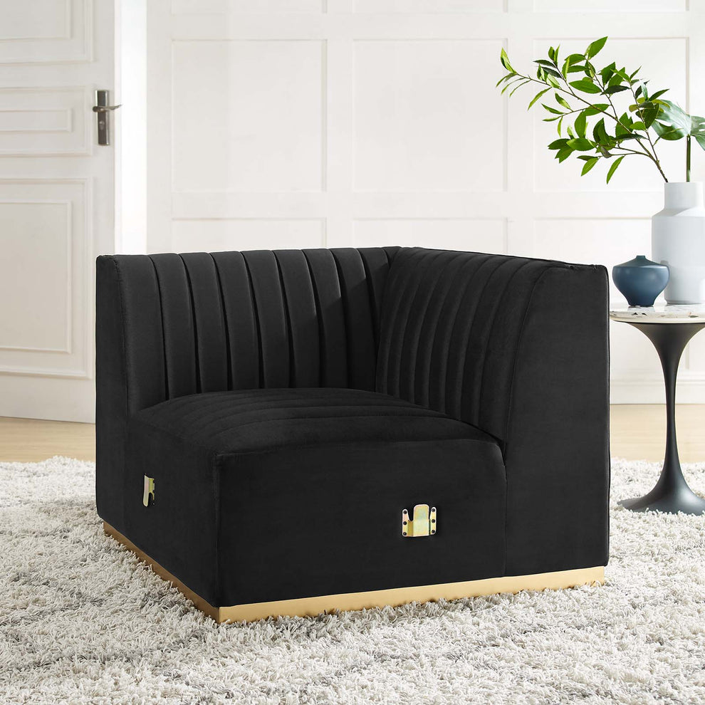 Conjure Channel Tufted Performance Velvet Left Corner Chair By Modway - EEI-5505 | Lounge Chairs | Modishstore - 1