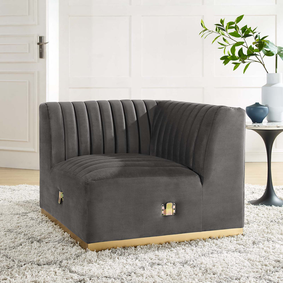Conjure Channel Tufted Performance Velvet Left Corner Chair By Modway - EEI-5505 | Lounge Chairs | Modishstore - 13