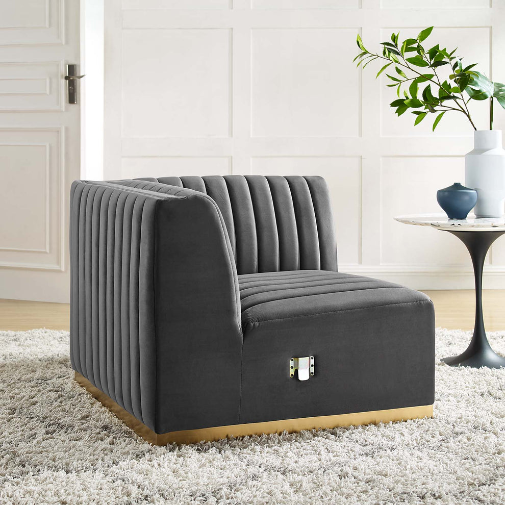 Conjure Channel Tufted Performance Velvet Right Corner Chair By Modway - EEI-5506 | Armchairs | Modishstore - 18