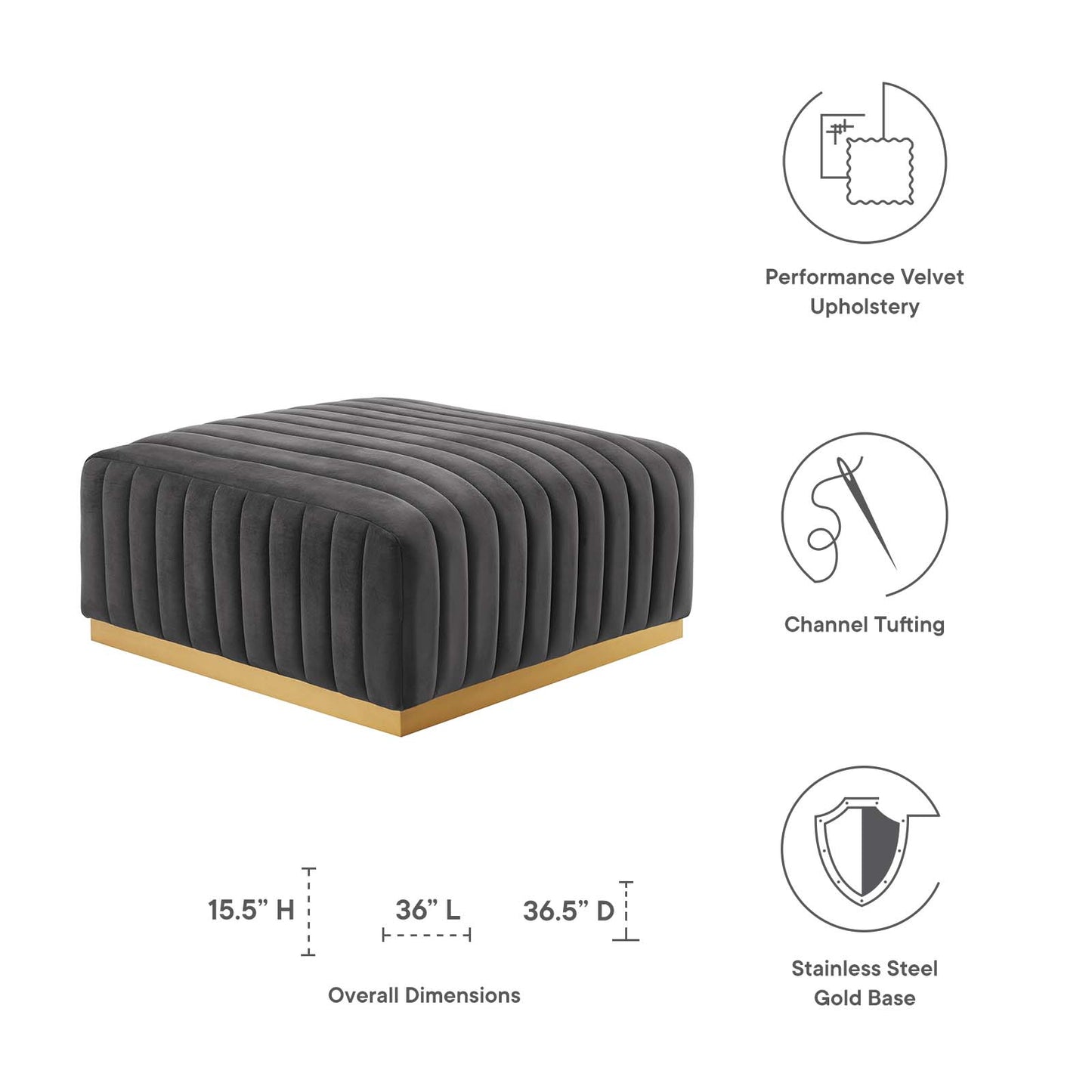 Conjure Channel Tufted Performance Velvet Ottoman By Modway - EEI-5507 | Ottomans | Modishstore - 14
