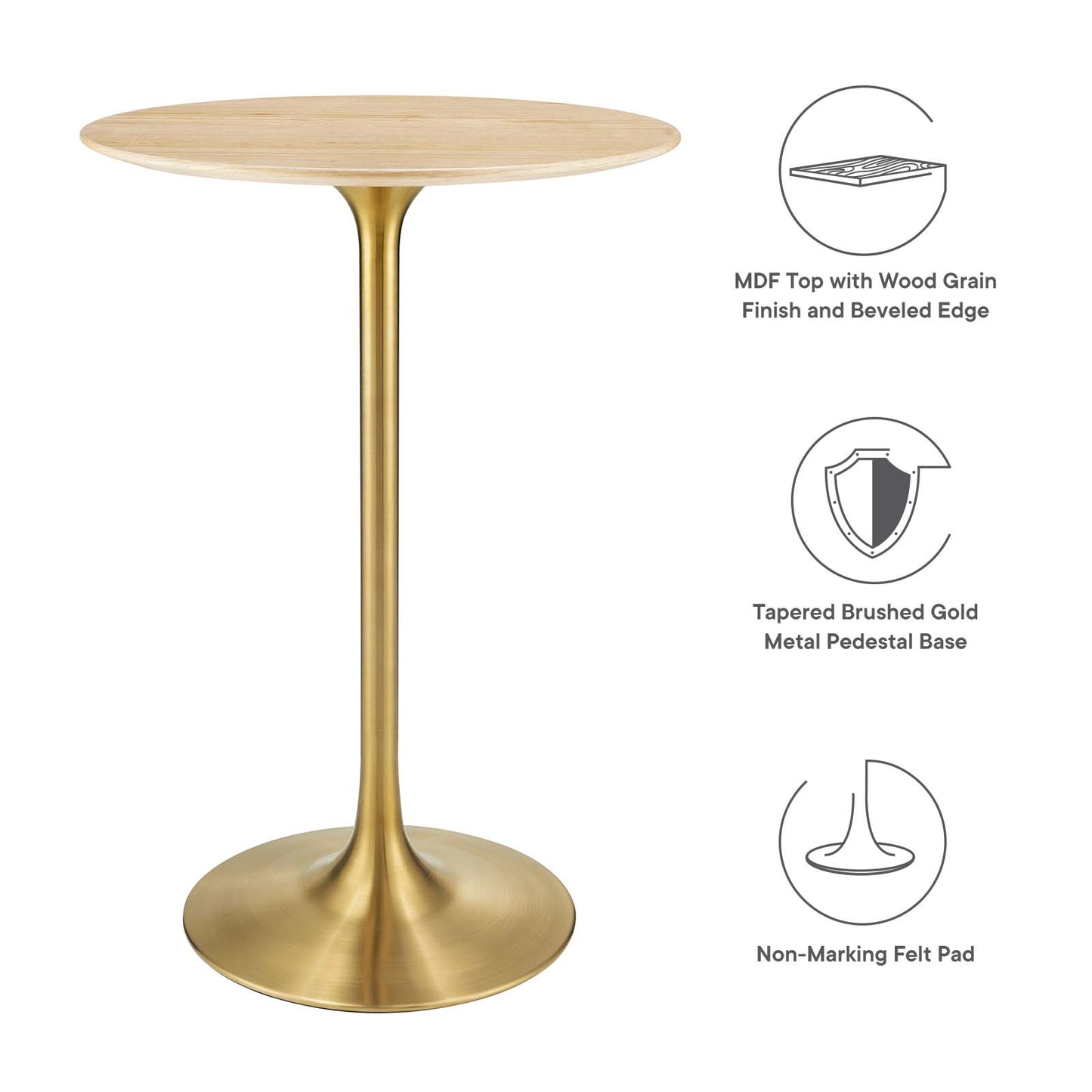 Lippa 28" Round Natural Wood Grain Bar Table By Modway - EEI-5530 | Bar Tables | Modishstore - 5