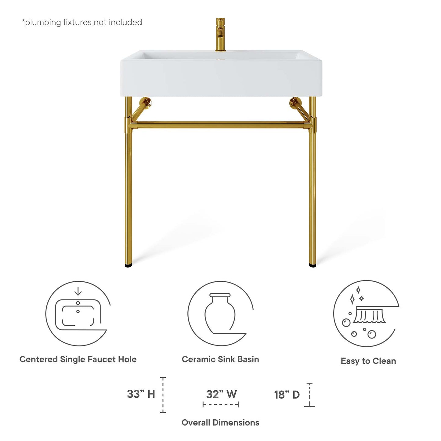 Redeem 32" Wall-Mount Gold Stainless Steel Bathroom Vanity By Modway - EEI-5540 | Bathroom Accessories | Modishstore - 8