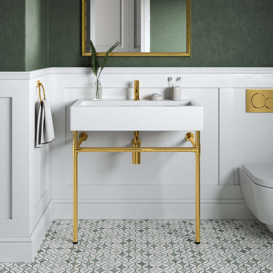 Redeem 32" Wall-Mount Gold Stainless Steel Bathroom Vanity By Modway - EEI-5540 | Bathroom Accessories | Modishstore