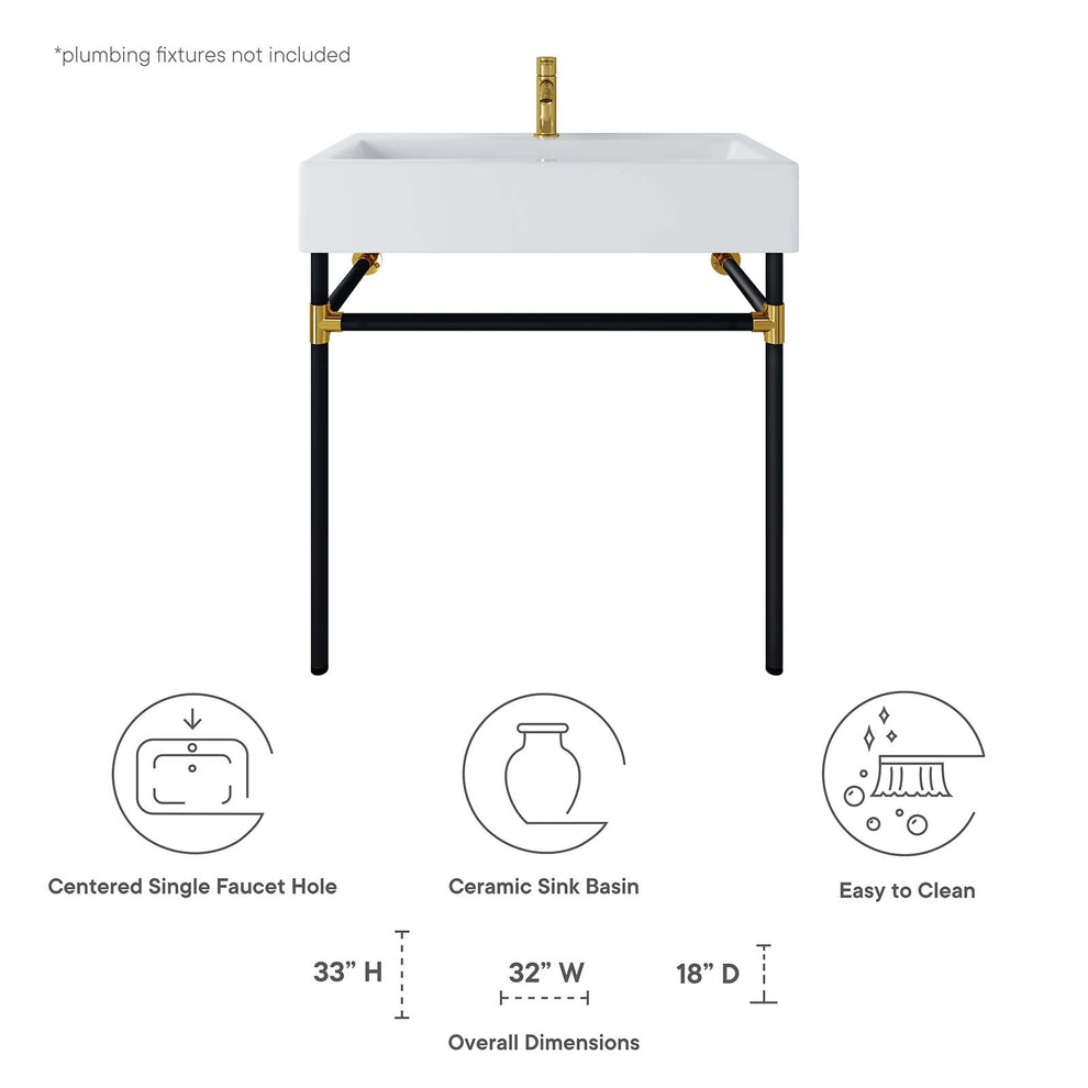 Redeem 32" Black Stainless Steel Wall-Mount Bathroom Vanity By Modway - EEI-5541 | Bathroom Accessories | Modishstore - 8