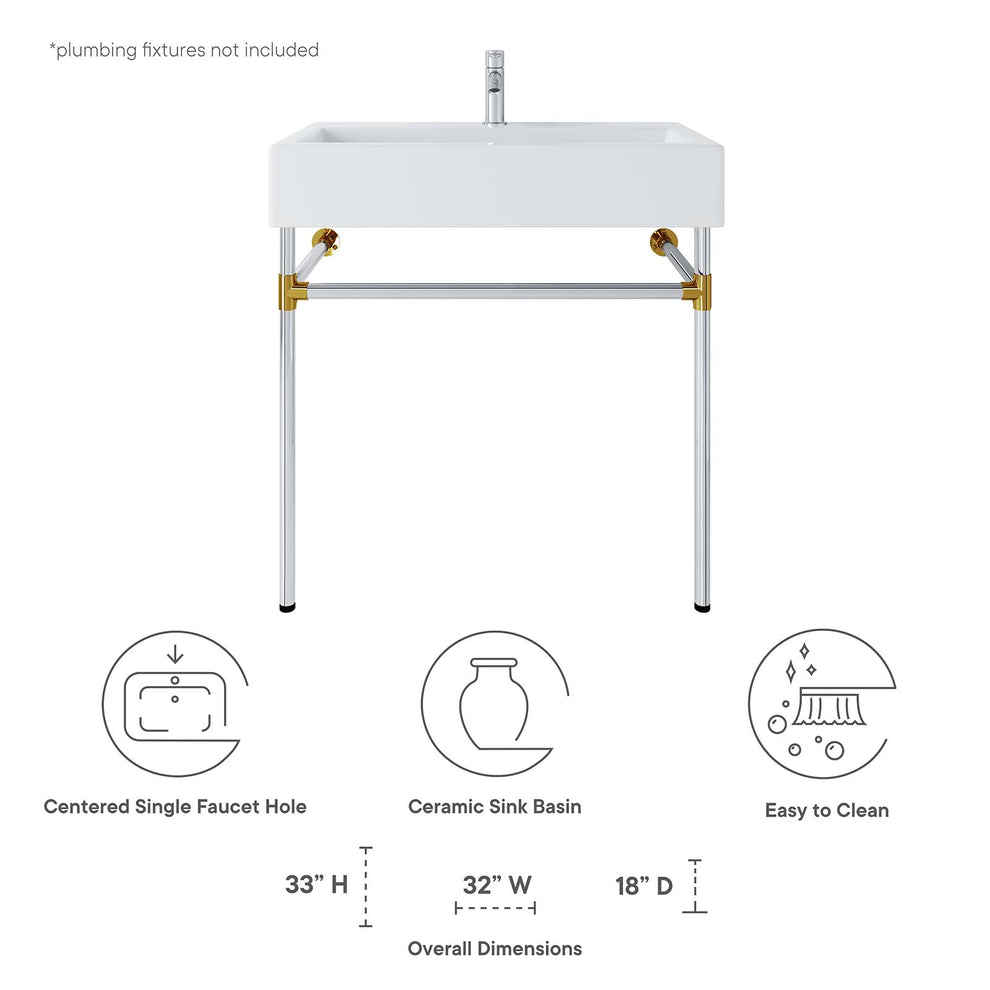 Redeem 32" Silver Stainless Steel Wall-Mount Bathroom Vanity By Modway - EEI-5542 | Bathroom Accessories | Modishstore - 8