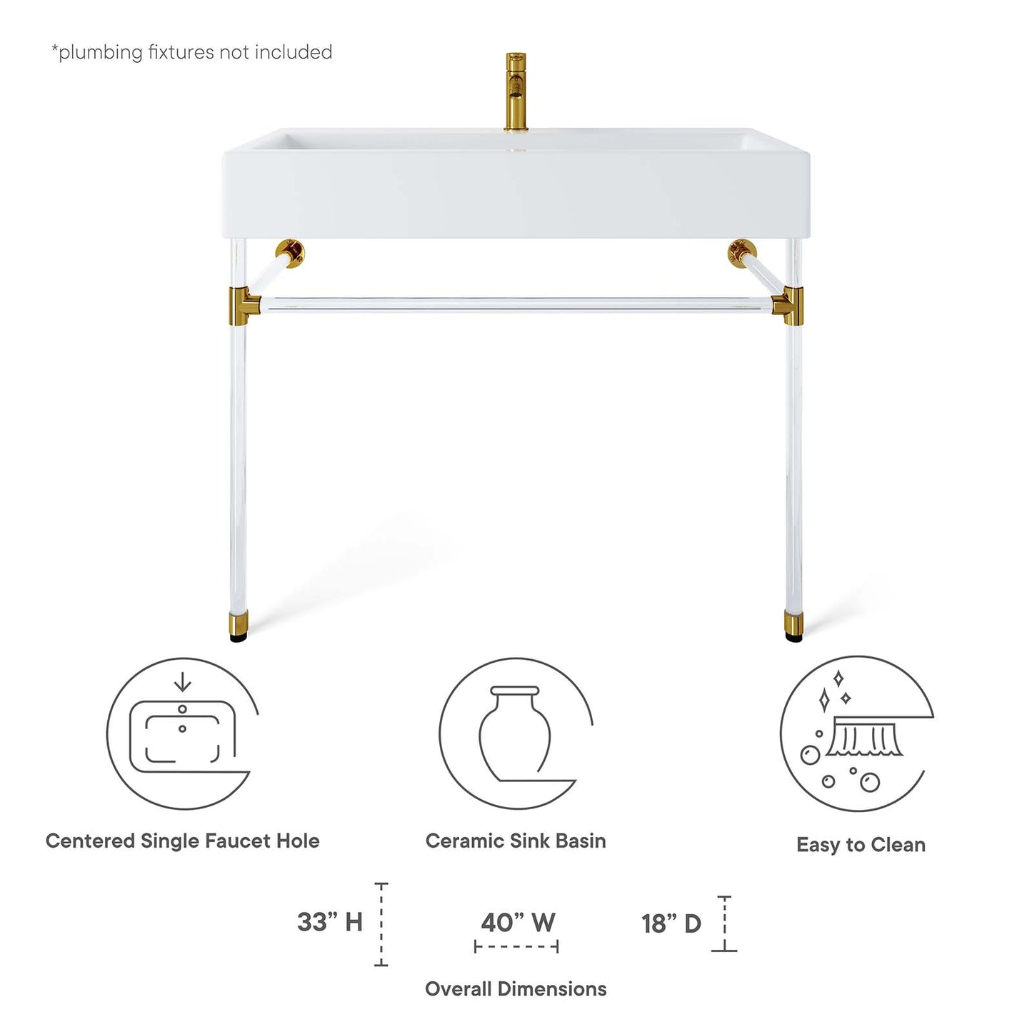 Redeem 40" Acrylic Wall-Mount Bathroom Vanity By Modway - EEI-5543 | Bathroom Accessories | Modishstore - 7