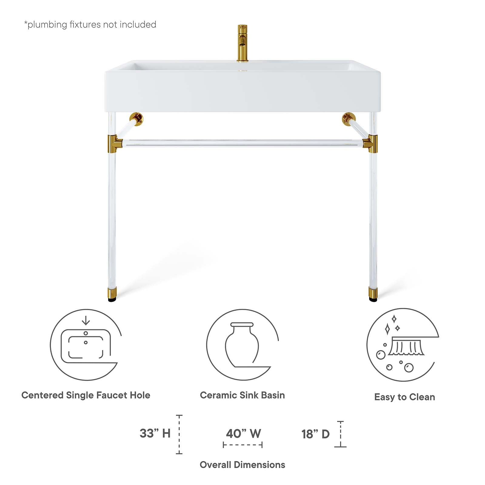 Redeem 40" Acrylic Wall-Mount Bathroom Vanity By Modway - EEI-5543 | Bathroom Accessories | Modishstore - 7
