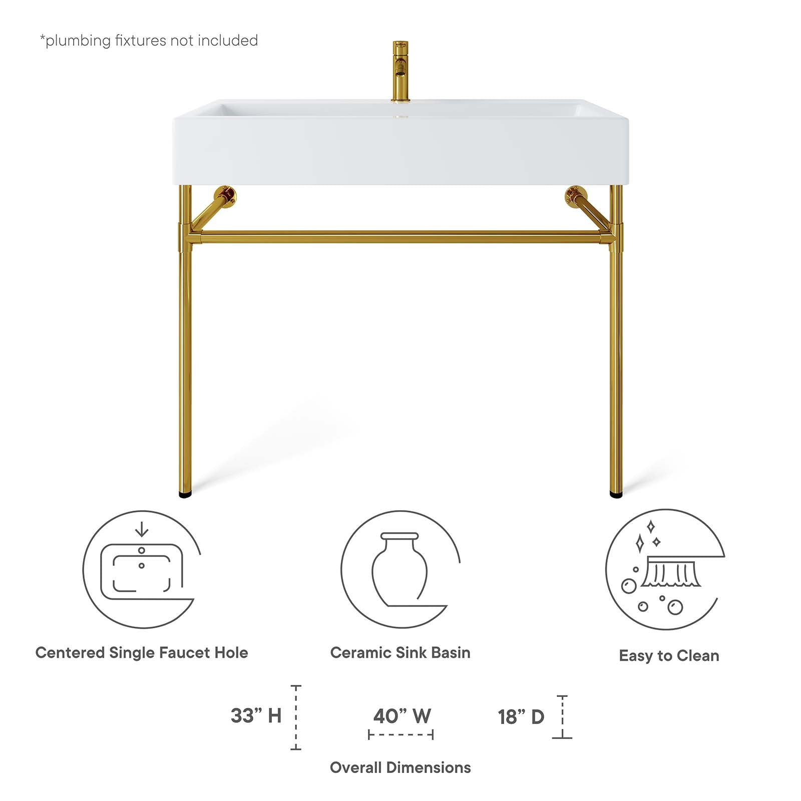 Redeem 40" Wall-Mount Gold Stainless Steel Bathroom Vanity By Modway - EEI-5544 | Bathroom Accessories | Modishstore - 8