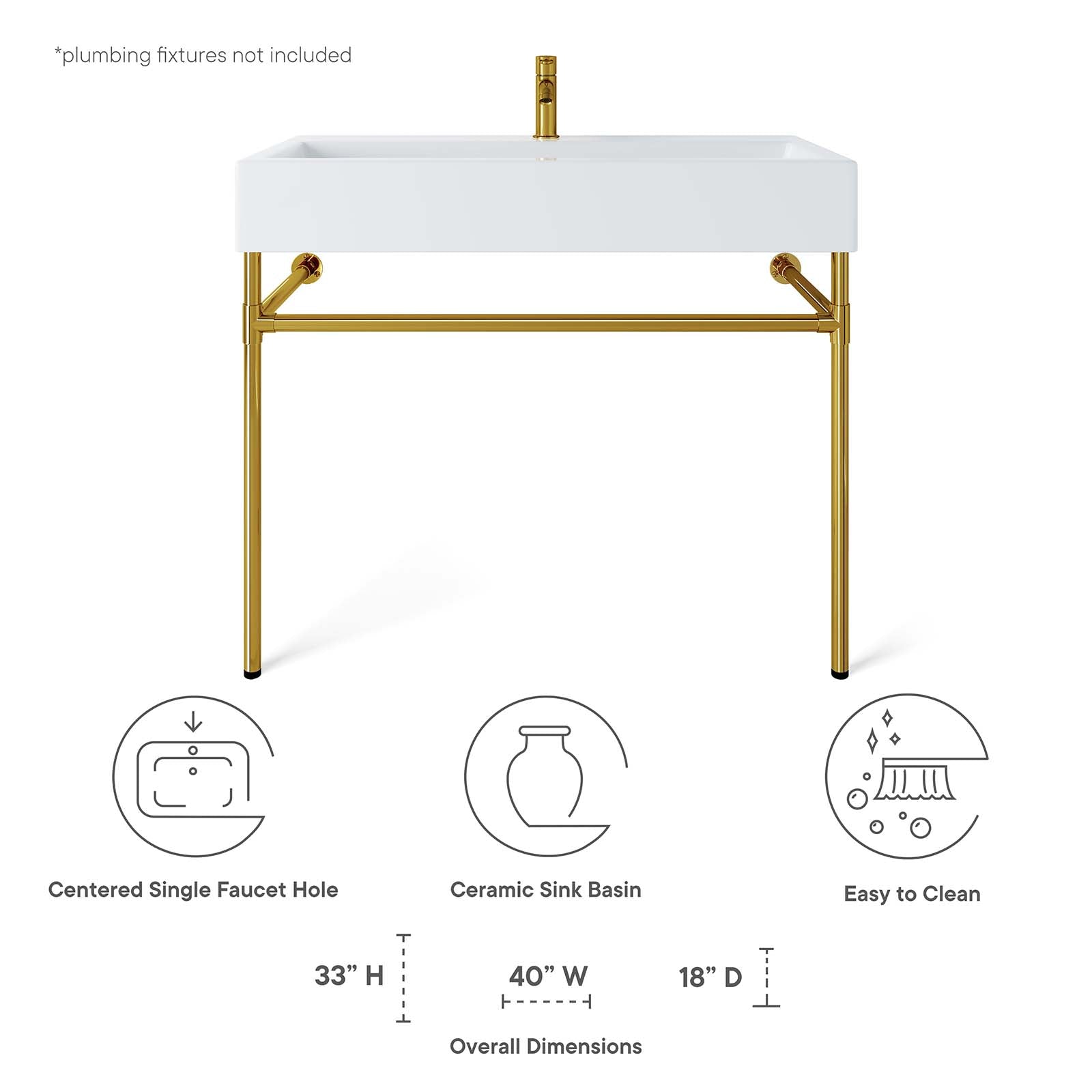 Redeem 40" Wall-Mount Gold Stainless Steel Bathroom Vanity By Modway - EEI-5544 | Bathroom Accessories | Modishstore - 8