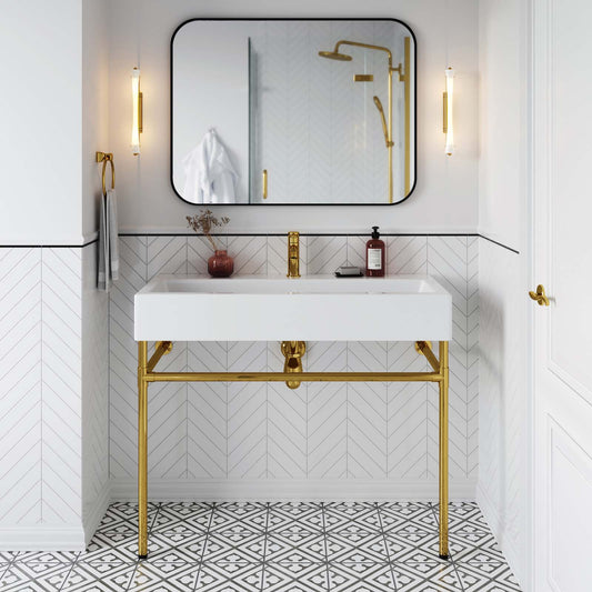 Redeem 40" Wall-Mount Gold Stainless Steel Bathroom Vanity By Modway - EEI-5544 | Bathroom Accessories | Modishstore