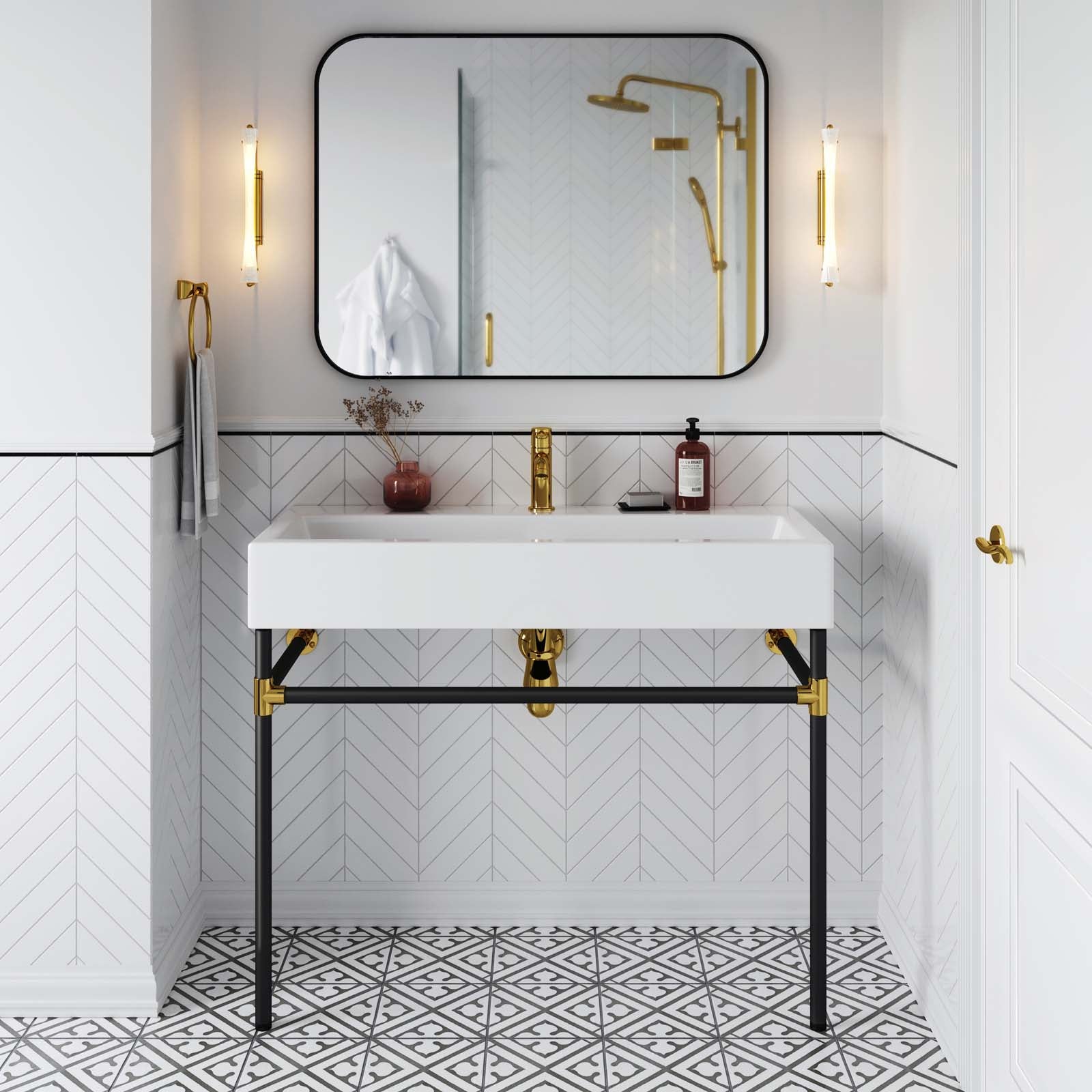 Redeem 40" Black Stainless Steel Wall-Mount Bathroom Vanity By Modway - EEI-5545 | Bathroom Accessories | Modishstore - 1