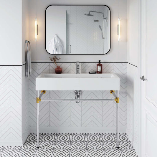 Redeem 40" Silver Stainless Steel Wall-Mount Bathroom Vanity By Modway - EEI-5546 | Bathroom Accessories | Modishstore