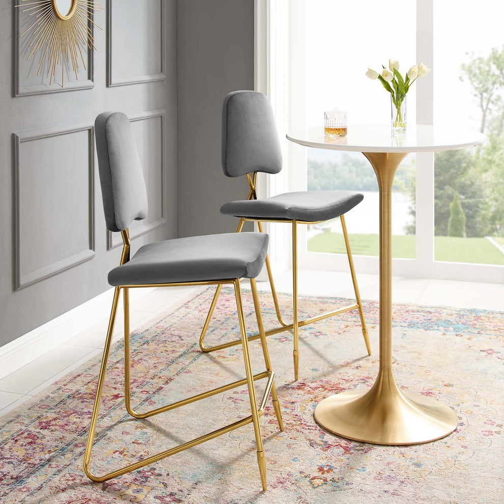 Ponder Bar Stool Performance Velvet Set of 2 By Modway - EEI-5573 | Bar Stools | Modishstore - 1