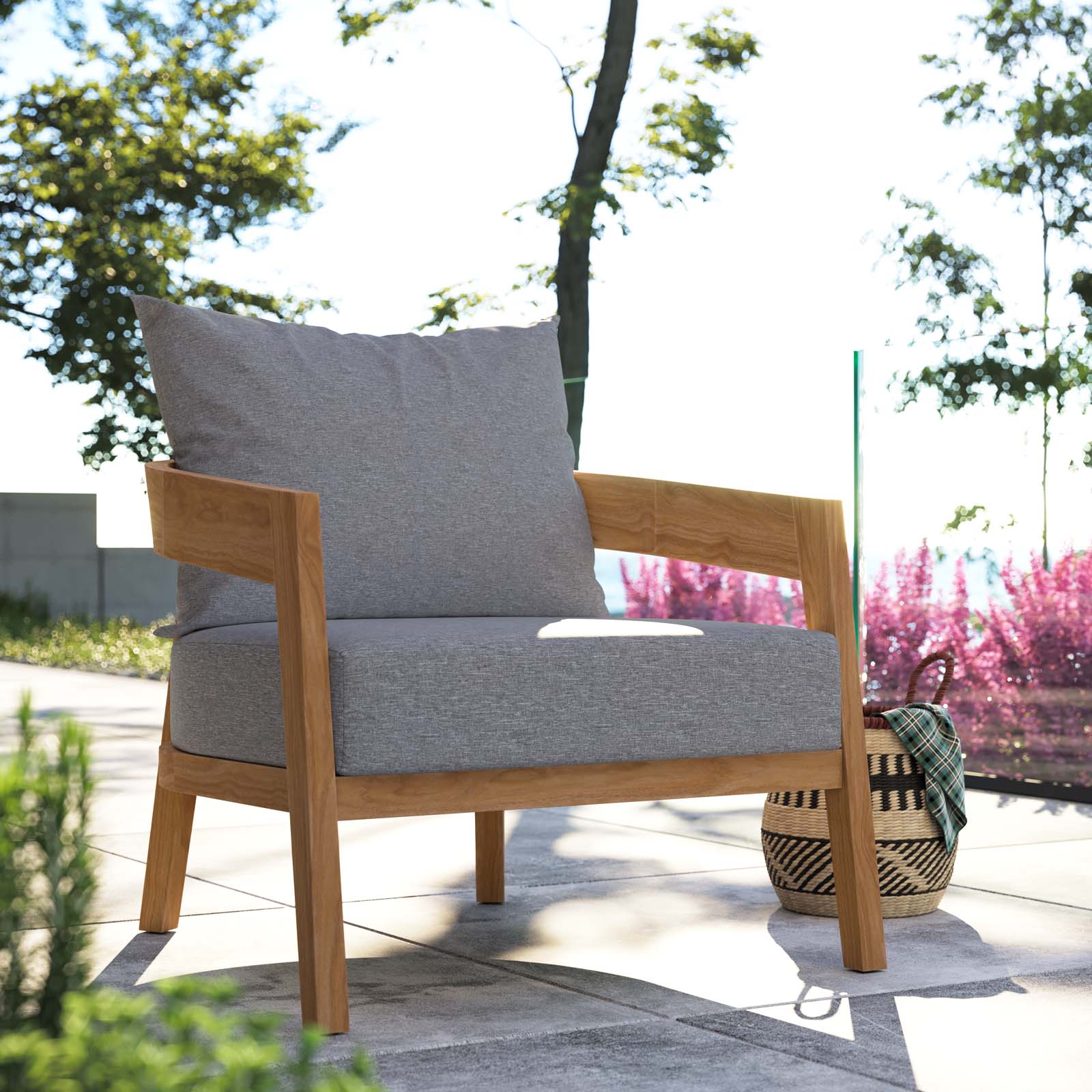 Brisbane Teak Wood Outdoor Patio Armchair By Modway - EEI-5602-NAT-GRY | Outdoor Chairs |  Modishstore