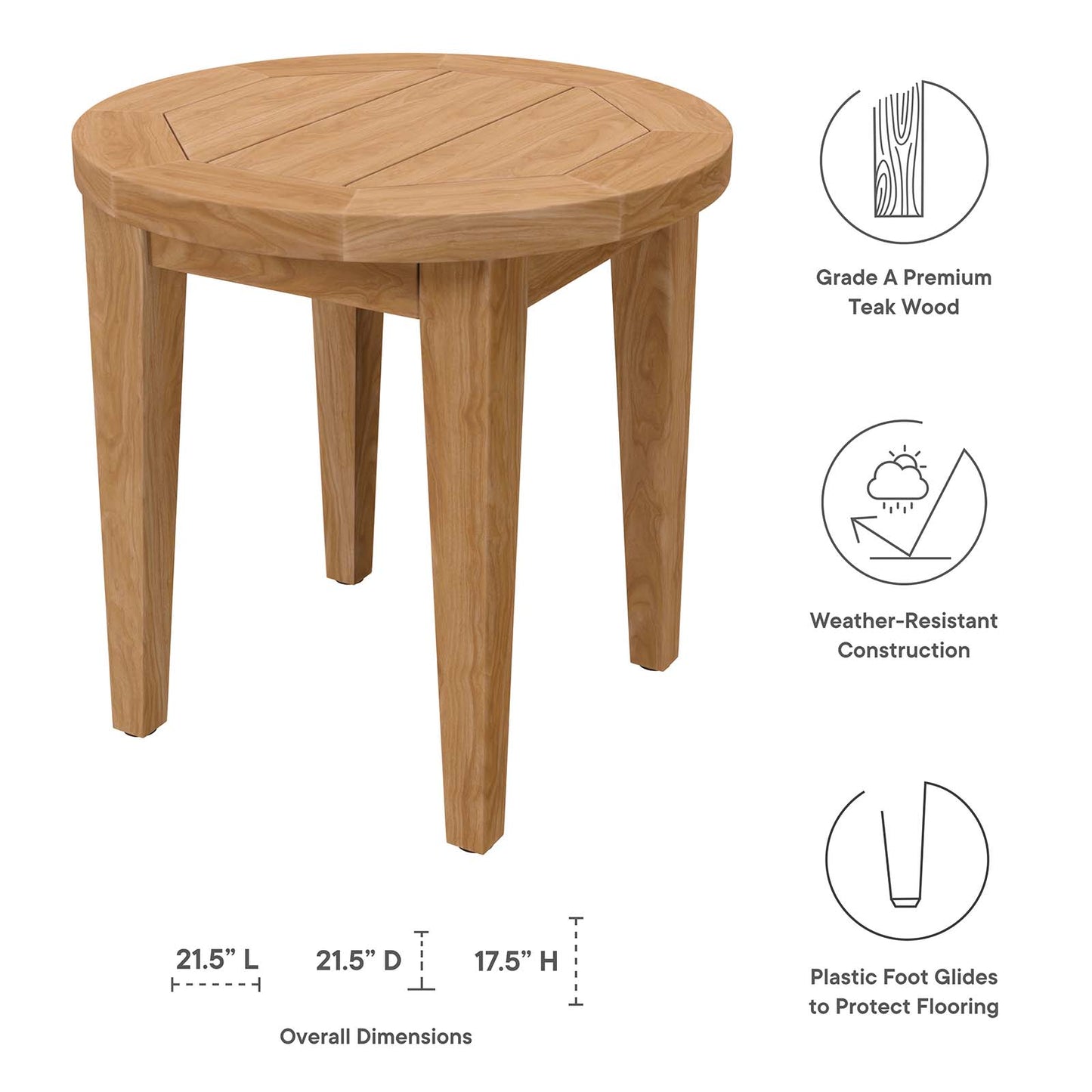 Brisbane Teak Wood Outdoor Patio Side Table By Modway - EEI-5604-NAT | Side Tables |  Modishstore - 6