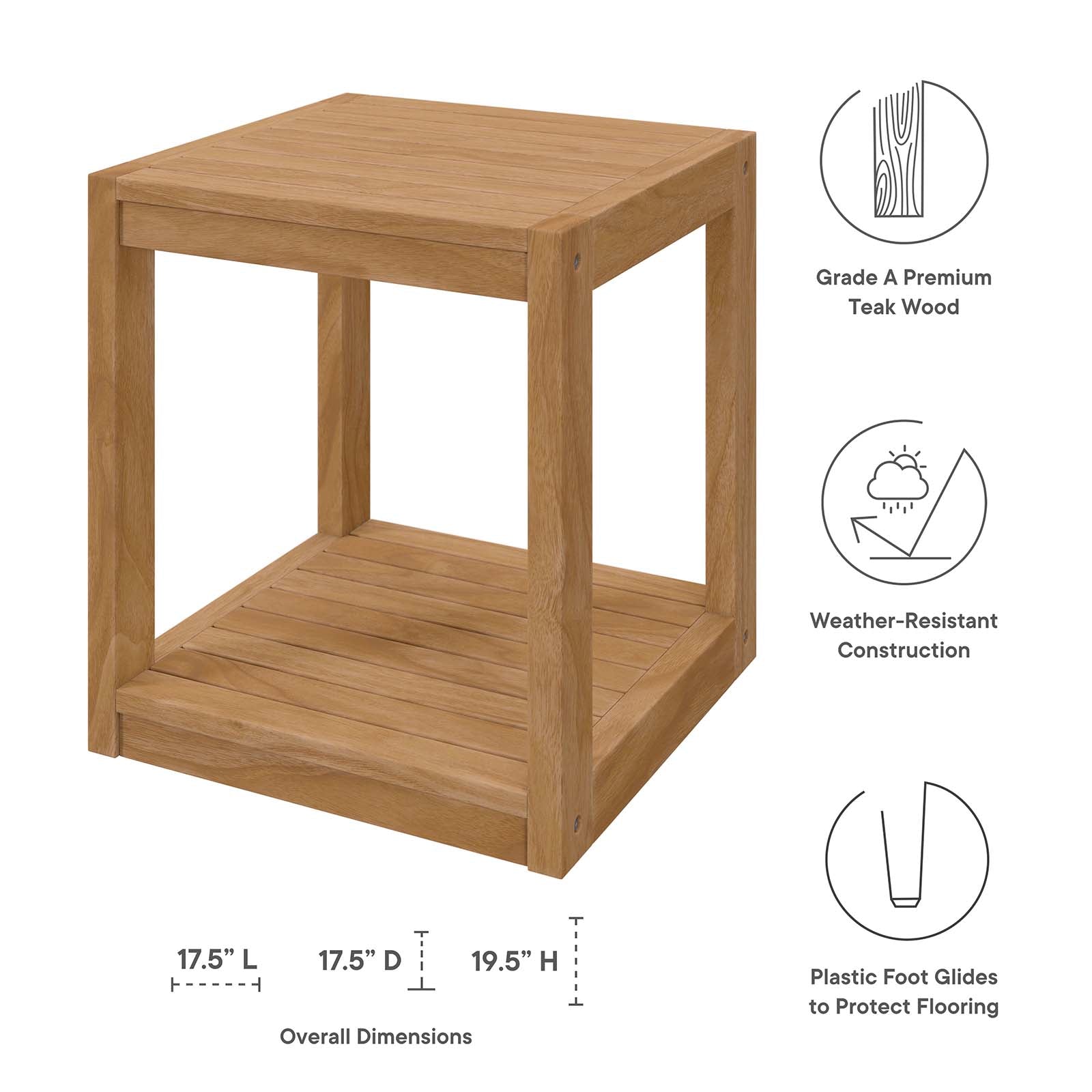 Carlsbad Teak Wood Outdoor Patio Side Table By Modway - EEI-5607 | Outdoor Tables | Modishstore - 8