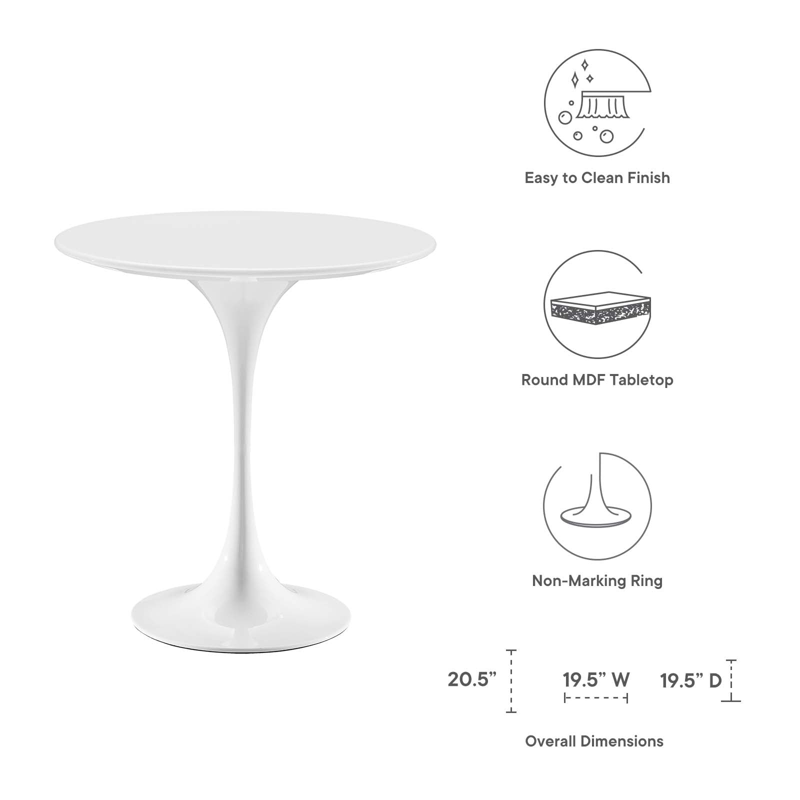 Lippa 20" Round Side Table By Modway - EEI-5678-WHI-WHI | Side Tables |  Modishstore - 5