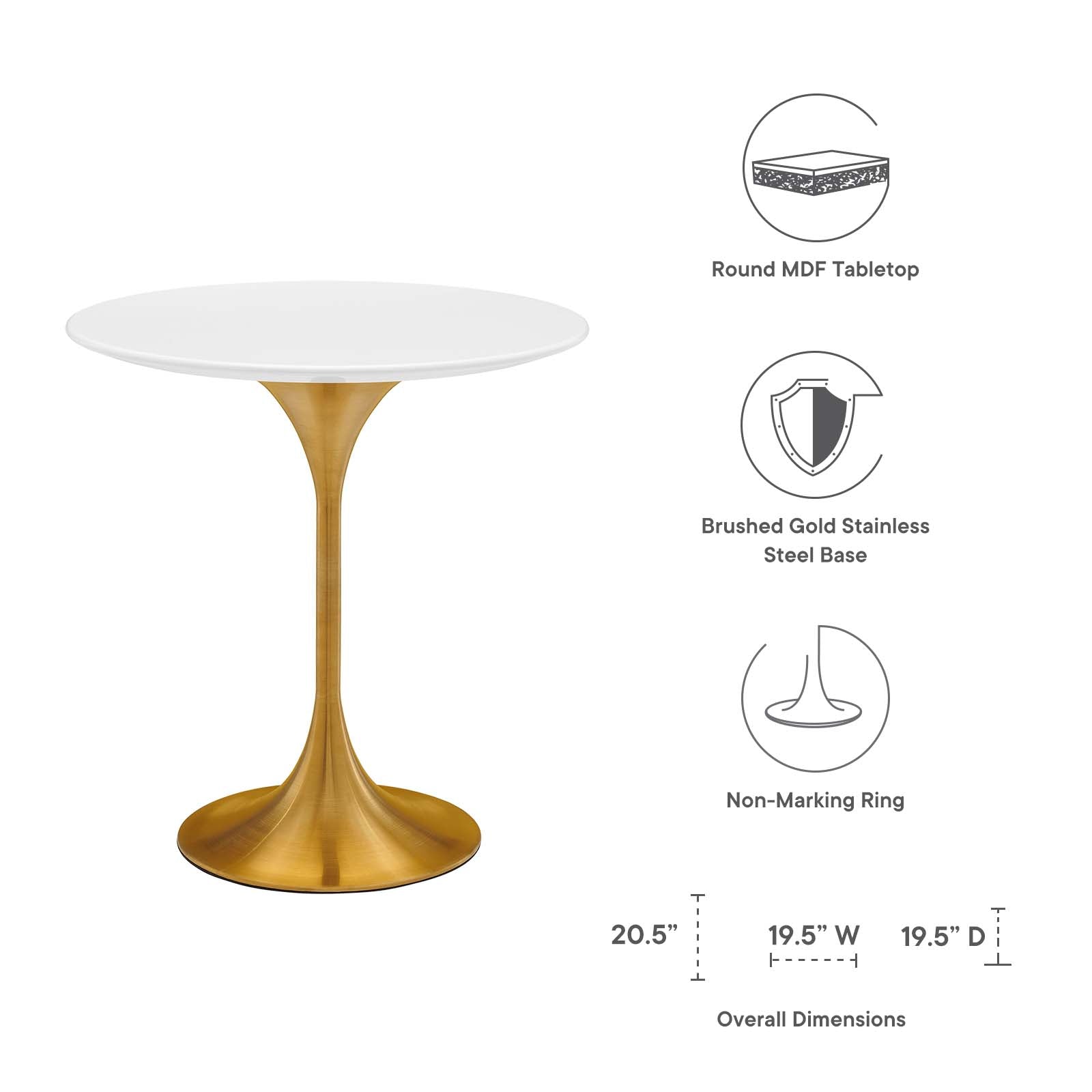 Lippa 20" Round Side Table By Modway - EEI-5683-GLD-WHI | Side Tables |  Modishstore - 5