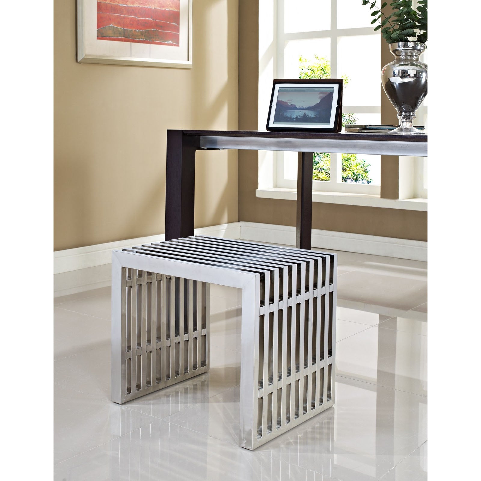 Gridiron Small Stainless Steel Bench By Modway - EEI-569 | Benches | Modishstore - 5