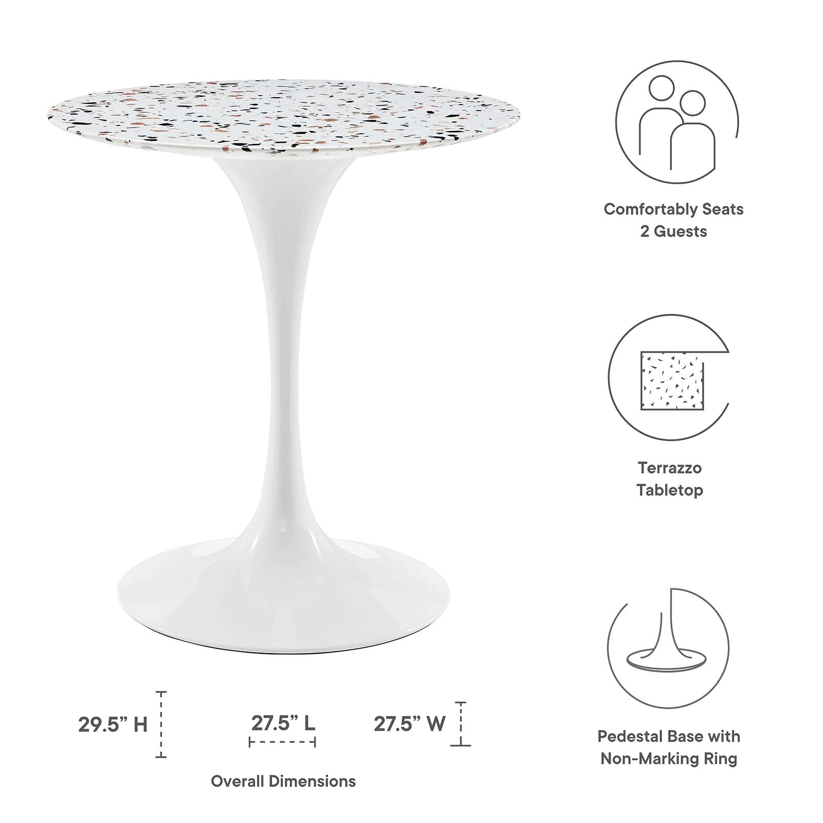 Lippa 28" Round Terrazzo Dining Table By Modway - EEI-5697-WHI-WHI | Dining Tables |  Modishstore - 5