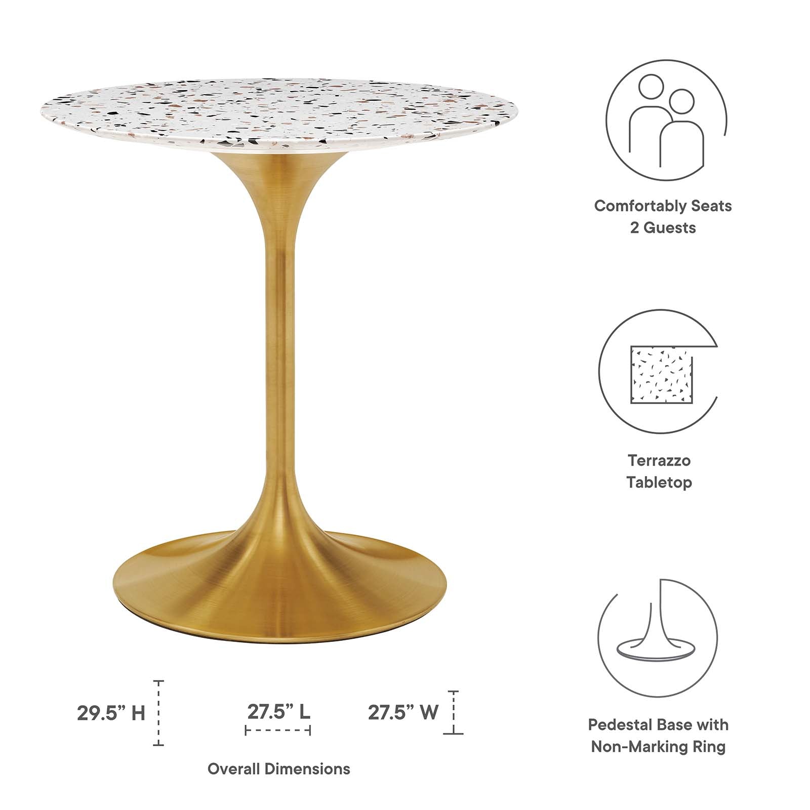 Lippa 28" Round Terrazzo Dining Table By Modway - EEI-5699-GLD-WHI | Dining Tables |  Modishstore - 5