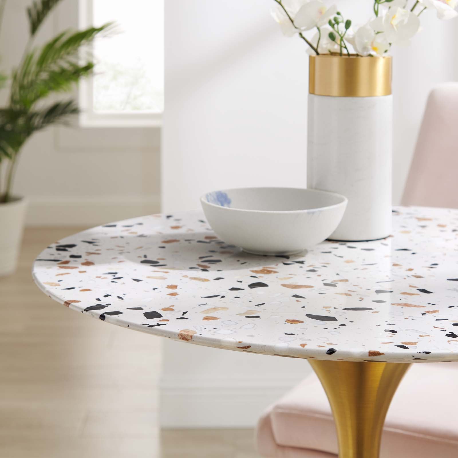 Lippa 28" Round Terrazzo Dining Table By Modway - EEI-5699-GLD-WHI | Dining Tables |  Modishstore - 6