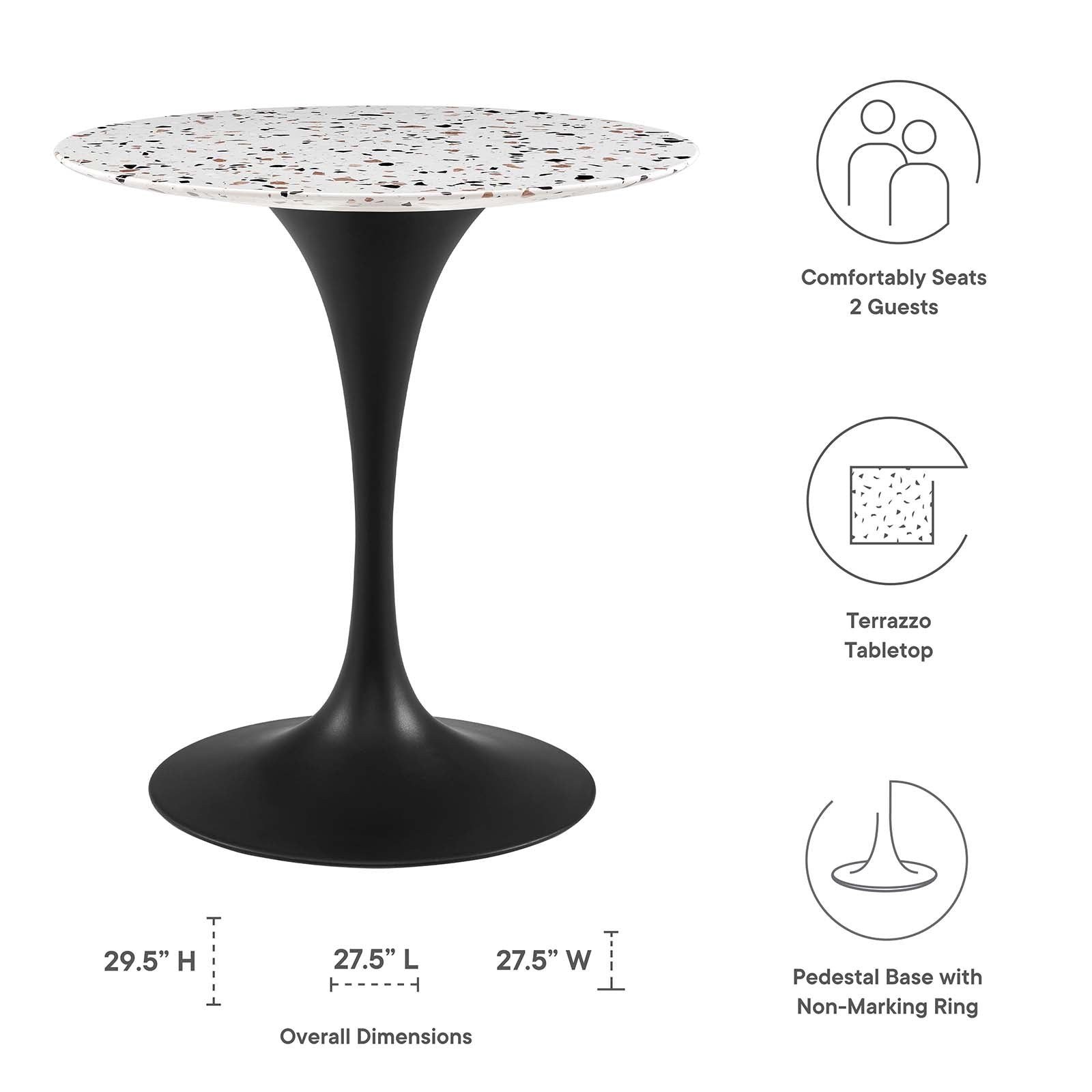 Lippa 28" Round Terrazzo Dining Table By Modway - EEI-5700-BLK-WHI | Dining Tables |  Modishstore - 5